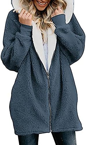 Нокмопо тексас јакна со крзно женски цврсти преголеми палто со палто со палто со палто со џебни женски зимски палта