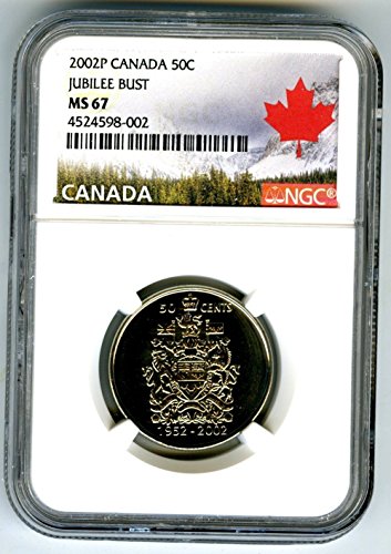 2002 година П Канада 50 центи јубилејски биста Регистар Квалитет на половина долар MS67 NGC