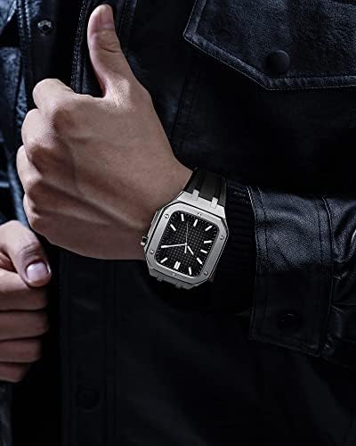 CZKE Business Casual Style Watch Strap за Apple Watch Band 45mm 44mm мажи жени воен метал случај со силиконски каиш шок -отпорен браник