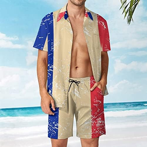 Франција Франс Гроздобер мажи 2 парчиња Хавајски постави копче-долу кошули со кратки ракави, панталони за плажа лабави фит-титки за тренерки