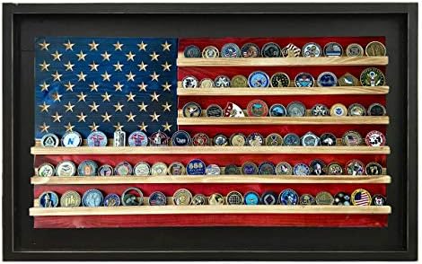 Знамиња На Храброст Предизвик Монета Носителот Дрвени Американски Знаме Ѕид Декор - Средна Црна Рамка-25.13 х 41.5 - Направени во САД-Има