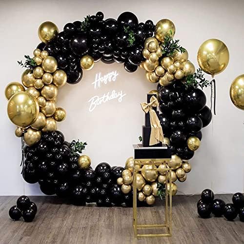 ОЛФАНТАО 126 парчиња Црни И Златни Балони Венец Лак Комплет, Црни Метални Златни Бели И Златни Конфети Балони со Балонска Лента За Дипломирање