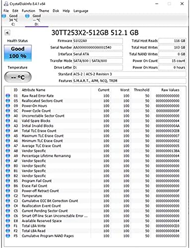 TimeTec 512GBX2 SSD 3D NAND TLC SATA III 6GB/S 2.5 инчи 7mm 400TBW Прочитајте ја брзината до 530 MB/S SLC Cache Изведба на перформансите Внатрешен