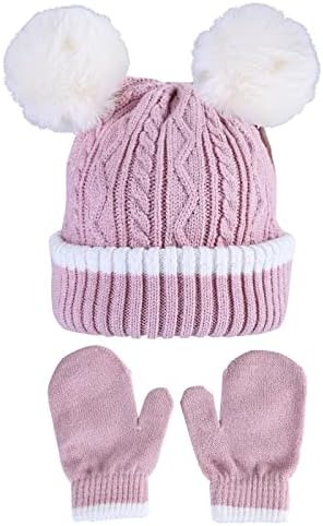 Први чекори за дете/бебешки капа и сет, мека плетена двојна пом новороденче и ракавици - додатоци за ладно време, 6м -4Т
