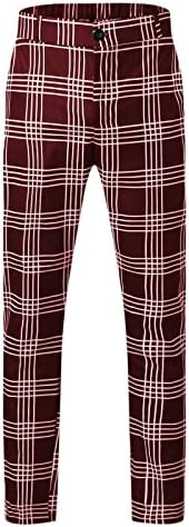 Кадифен куќа машки обични карирани печати печати панталони патент еластични панталони панталони панталони куќа со