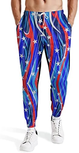 Кибат Американско знаме машко џемпери, обични американско знаме со знаме, панталони со лесни патриотски спортски панталони со