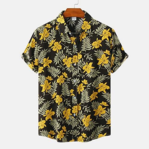 Кошули со јака на хавајски кошули на Здфер, единечни гради со кратки ракави, летно летно копче надолу, кошули на плажа