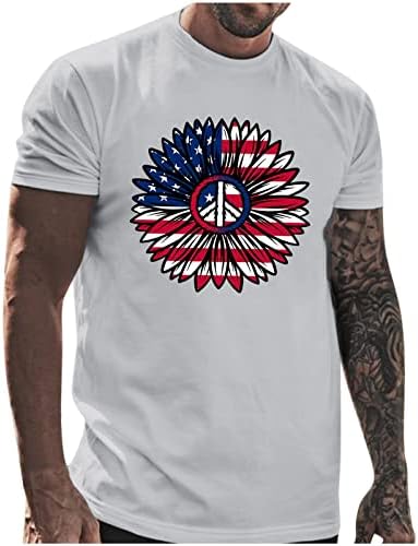 XXVR 4-ти јули Машки маици со кратки ракави Патриотски цвет во САД знаме печатење на екипажот на екипажот на врвовите на летната обична
