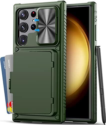 Viaotaily Солиден Случај За Samsung Galaxy S23 Ултра со Држач За Картички &засилувач; Заштита На Лизгачка Камера, Заштита Од Воено Одделение