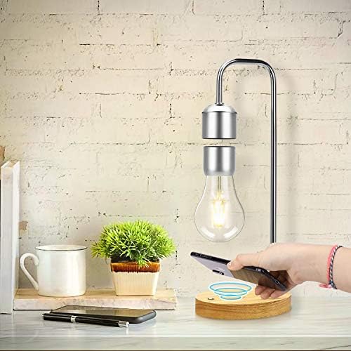 Vgazer Магнетна левитација лебдечка безжична LED сијалица со безжичен полнач за ламба, просторија или канцелариски декор, уникатни подароци