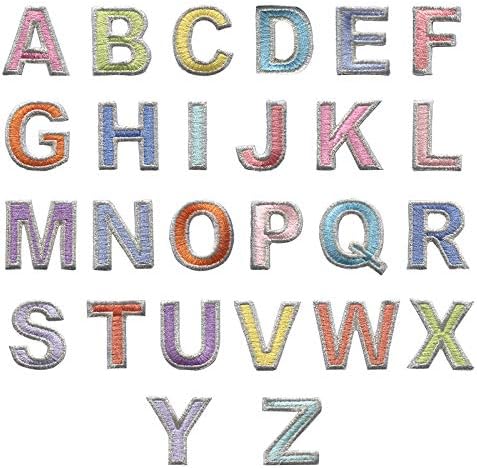 МУКА 26 ПЦС шарени азбучни букви закрпи за само-лепете извезени апликации за DIY занаетчиски проект за шиење-10 пакувања