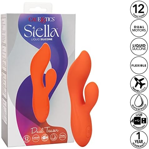 Calexotics Stella ™ Течен силиконски двоен закач - Премиум за полнење на зајаци за зајакнување на зајакот - Секс играчка за жени - Портокалово