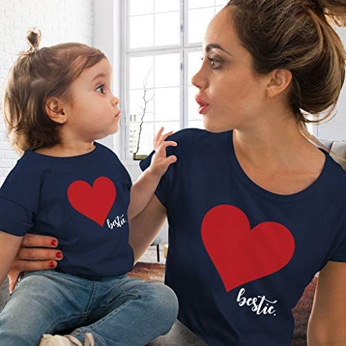 Кејн-родител-дете облека семејна облека со кратки ракави за срцев печатење памучна маица