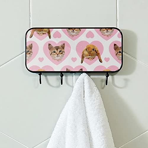 Мачка Шема Розова Печатење Палто Решетката Ѕид Монтирање, Влезот Палто Решетката со 4 Кука За Капут Шапка Чанта Облека Бања Влезот Дневна