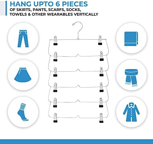 USTECH 6 нивоа заштеда на здолништа за заштеда на здолништа со клипови | Тешки метални мулти-нивоа закачалки за панталони, пешкир, шал,