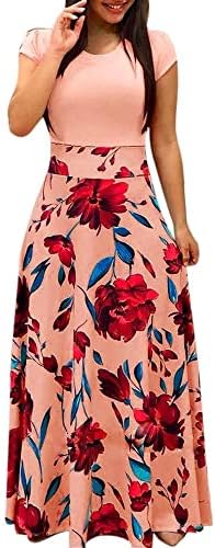 Fragarn летни облеки за жени 2023 одмор, женски случајни цветни печатени макси фустани кратки ракави забава долг фустан