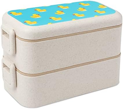Жолта гумена патка двојно стабилна кутија за ручек бенто модерен бенто контејнер со сет за прибор