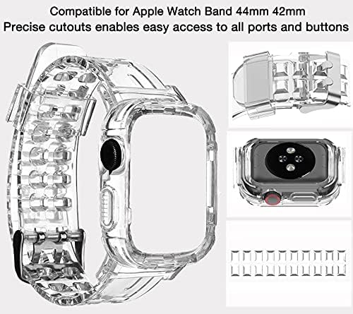 Компатибилен за Apple Watch Band 44mm 42mm со заштитен случај, мажи кристално чиста спортска заштитна отпорна шок-отпорна кутија со