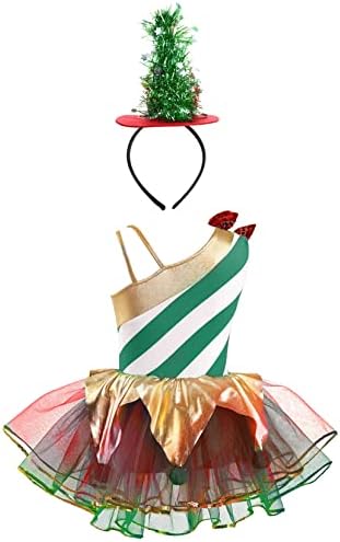 TSSOE Девојки девојки Божиќни костуми бонбони трска трска туту балерина bellвон танц фустан Божиќна забава фустан