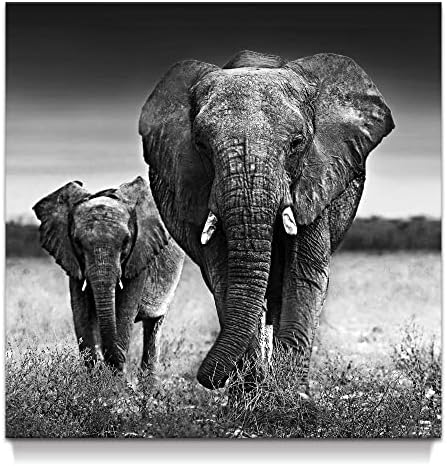 Слонови wallидна уметност платно Декор: црна бела боја два слонови слика животно тема декорација сликарство уметнички дела за дневна соба расадник
