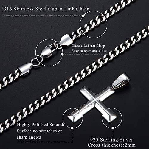 Sailimue 925 Стерлинг сребрен крст ѓердан за мажи жени со не'рѓосувачки челик, дијамантски исечен кубански врски, ланец на ланец, заоблен