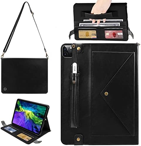 Случај за чанти за iPad Pro 12.9 2020/2021/2022, TechCircle Folio Stand Crossbody Closs Wallet Case со држач за моливи, лента за рака и лента