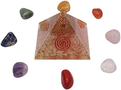 Хармонизирајте го розовиот кварц пирамида за лекување кристал со бакарна чакра симбол EMF заштита на генератор на енергија за енергија