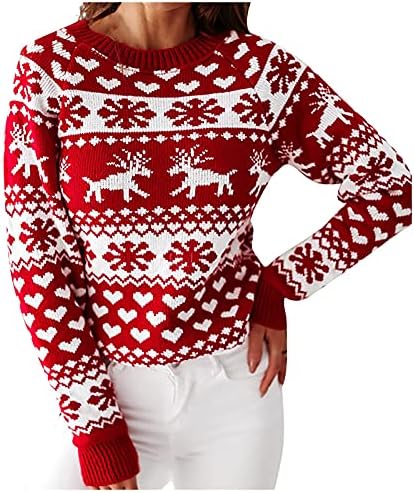 Christmasенски Божиќен џемпер ракав, снегулки џемпер за џемпер на вратот со мали снегулки џемпери мажи