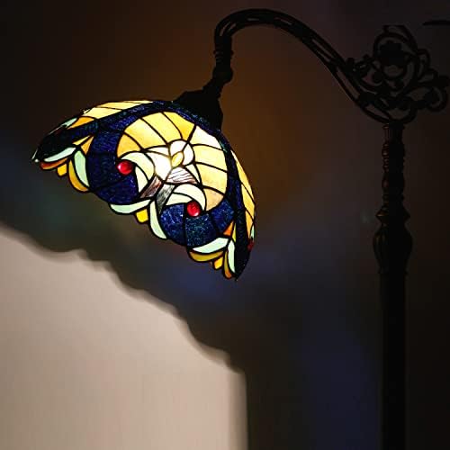 Werfective Tiffany Floor Larm Амбер жолт врски со ламба со ламба 12x18x64 инчи gooseneck прилагодлив агол стои за читање светло декор за