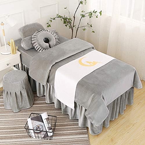 Coral Fleece Beauty Bed Cover, Super Soft Solid Color Massage Table Sheet Sets Bedspread with Face Rest Hole 4-Piece Massage