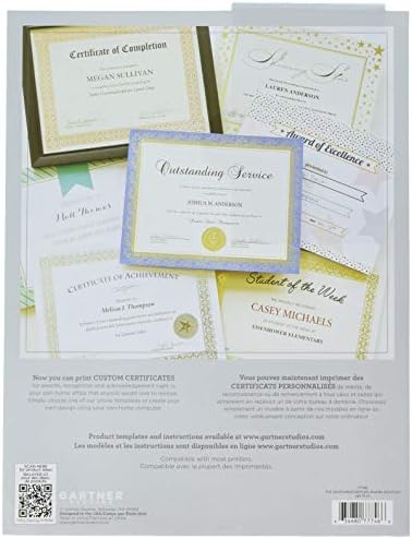 Хартија за сертификати за фолија од злато starвезда на Gartner Studios, 80lb 8,5 ”x 11”, 15 брои