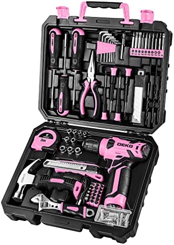 Dekopro Dript Set: Поставена алатка со 8V розова вежба, комплет за домашни алатки со вежба, комплети за рачни алатки за жени