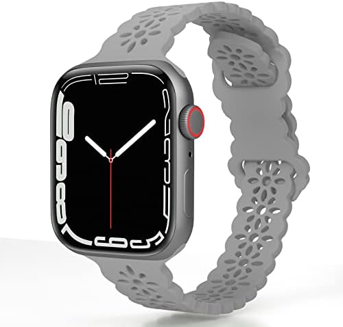 Силиконски опсег на Lyfatz Lace Compatibation со Apple Watch Band 38mm 40mm 41mm 42mm 44mm 45mm 49mm, жени тенок, удобен и дишен
