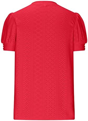 Blенски пуфски кратки ракави блузи 2023 летни цврсти бои врвови на екипажот за дишење мека кошула