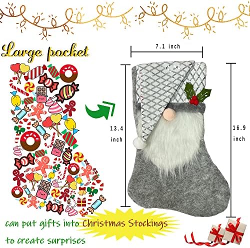 Божиќни чорапи Божиќни декор чорапи, големи сиви манжетни за украси за празници 4Д Божиќни подароци торба Детска бонбони затворено