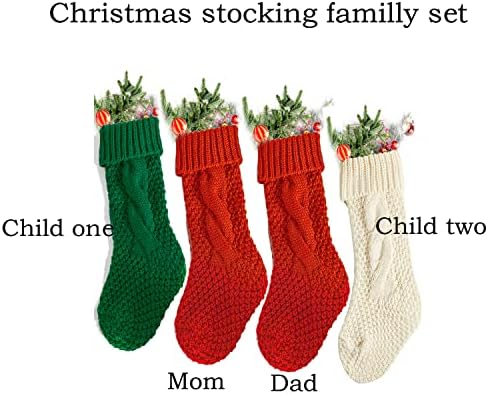 Fib-utopia Christmas Codrings Familly сет од 4, 18 инчи со голема големина кабелски плетени чорапи 3 чорапи во боја за божиќни украси