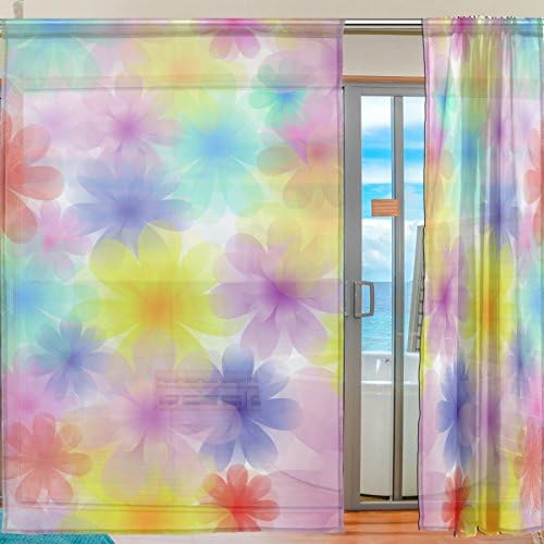 Цветна нежна позадина со цвеќиња Полу чиста завеса прозорец Voile драперии панели третман-55х78in за дневна соба спална соба детска соба, 2 парчиња