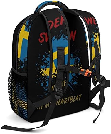 Шведска во моето чукање на срцето ранец за рамо за рамената, мала тежина, мулти-џебна дневна пакет за шопинг за работа во училишна студија