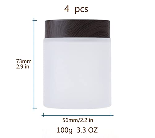 Healthcom 4 пакува 100 грам/100 мл празни тегли околу замрзнати стаклени крем тегла козметички контејнери шише со црно дрво жито
