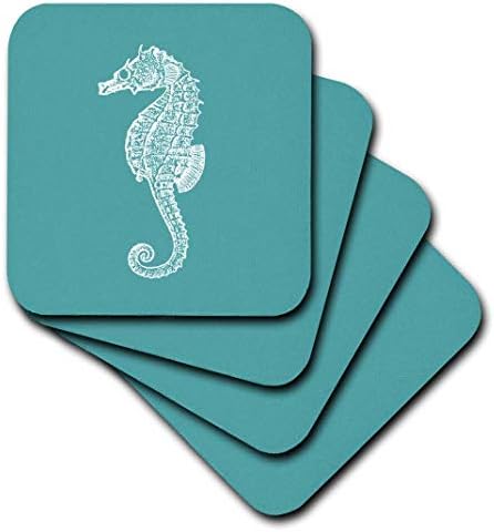 3dRose cst_164965_2 Teal Blue Seahorse Печатење Морски Коњ Океан Морска Плажа Аквариум Водни-Меки Подлоги, Сет од 8