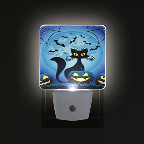 Орези 2 Пакет Симпатична Црна Мачка Ноќна Светлина Ноќта На Вештерките Мачка Тиква Приклучок НОЌНИ Светла АВТО Самрак-До-Зори Сензор Светилка