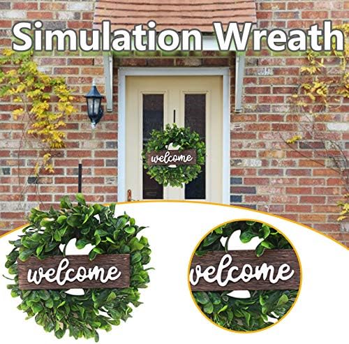 Симулациска симулација на венец од памук, дрвен добредојде зелена декорација венец знак за приврзок врата дома декор, украси на срцето на