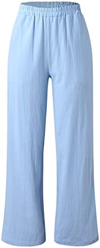 Panенски памучни постелнини панталони, фустани обични удобности широки нозе палацо јога панталони удобни модни широки панталони со џебови