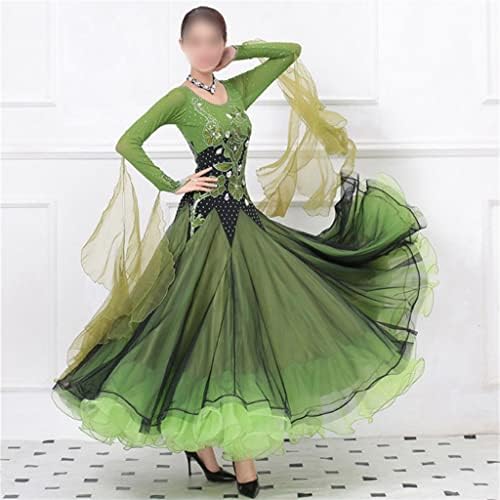 N/A зелена сала за салони за танцување со танцување жени жени со долг ракав стандард валц салон за танцување фустани возрасни