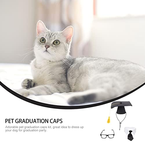 Ipetboom Cosplay Облека 1 сет на облека за дипломирање кучиња, капаци за дипломирање миленичиња со вратоврска и очила за дипломирање сезона на