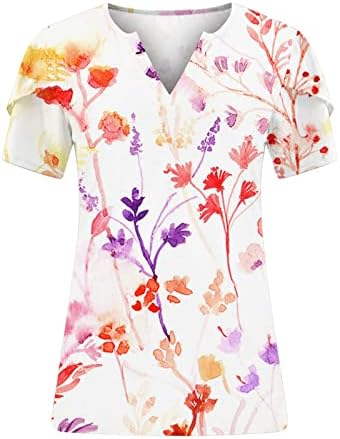 Плус големина на врвови за жени Хавајски маици 2023 Трендовски летни туники врвови на цвеќиња од цвеќиња од плажа Бохо, блуза со ракави