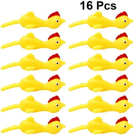 СТОБОК 16 парчиња кокошка пилешко, треперење пилешко, смешно истегнување на гумени кокошки за забава за деца жени-жолти детски играчки играчки