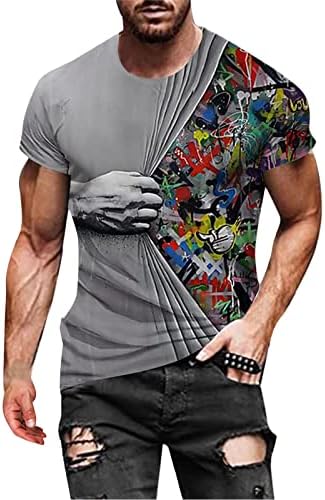 УБСТ Менс војник со кратки ракави маици лето улица 3Д графички град печати екипаж, врвна модна обична плажа маичка