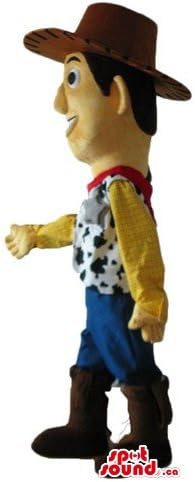 Spotsound Yellow Cowboy Woody Cartoon Charce Maskot Mascot us костум фенси фустан