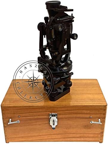 Колекција Ханзла 15 Антички месинг со теодолит со дрвена кутија - 20 секунди транзит геодети црна алидада гроздобер инструменти